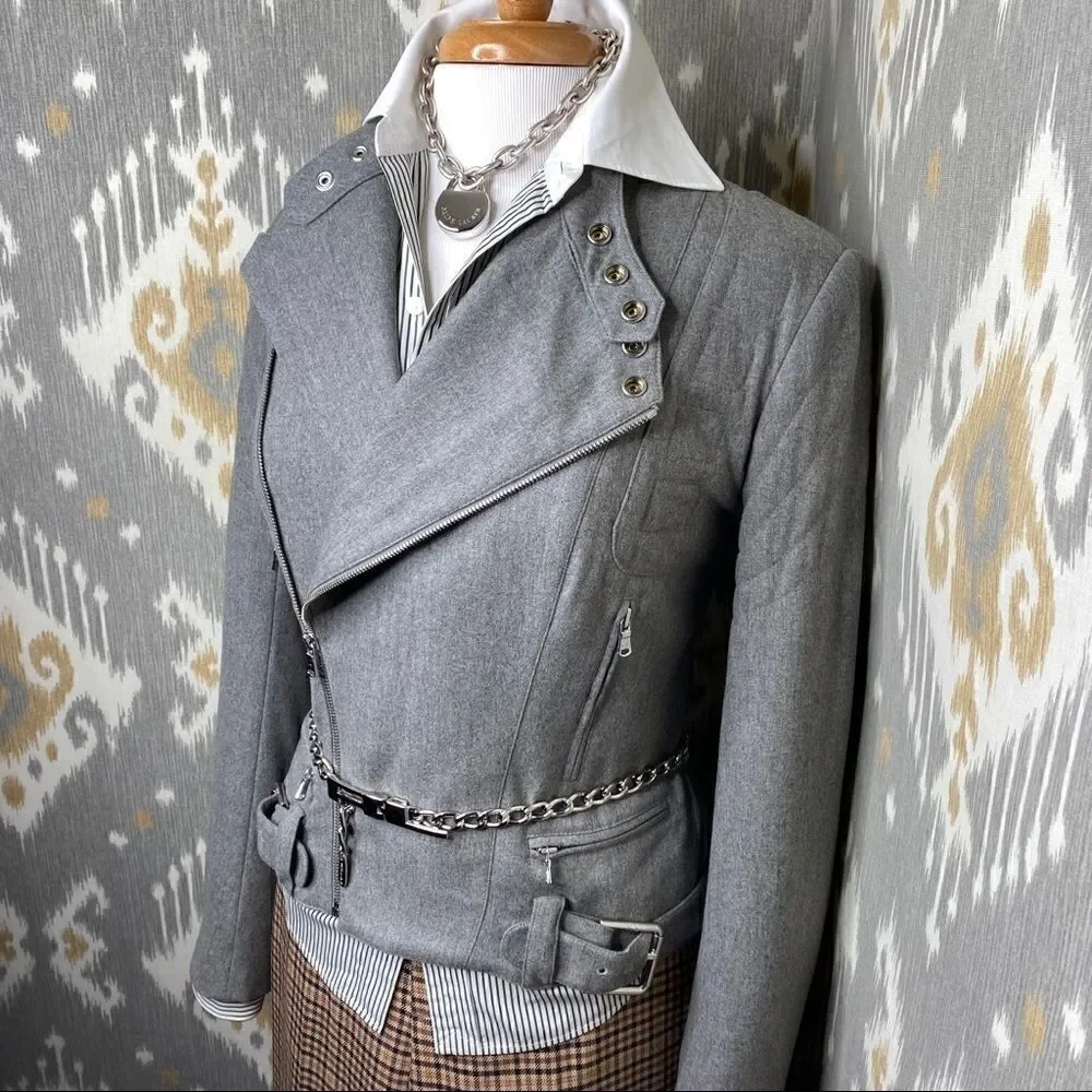 Ralph Lauren Grey Cashmere Blend Moto Jacket - Picture 14 of 16